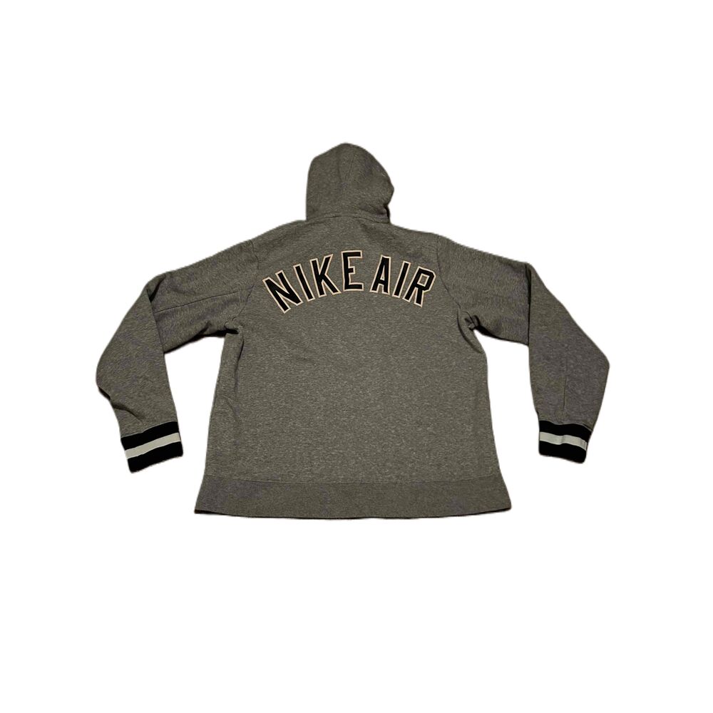Nike Grey Zip-up Drawstring Hood Striped Cuffs Logo Patch Hoodie Size Medium - Picture 2 of 5
